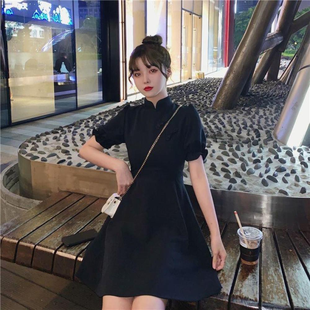 Modified Cheongsam Dress Women - French Vintage Floral Midi Dress recension och pris