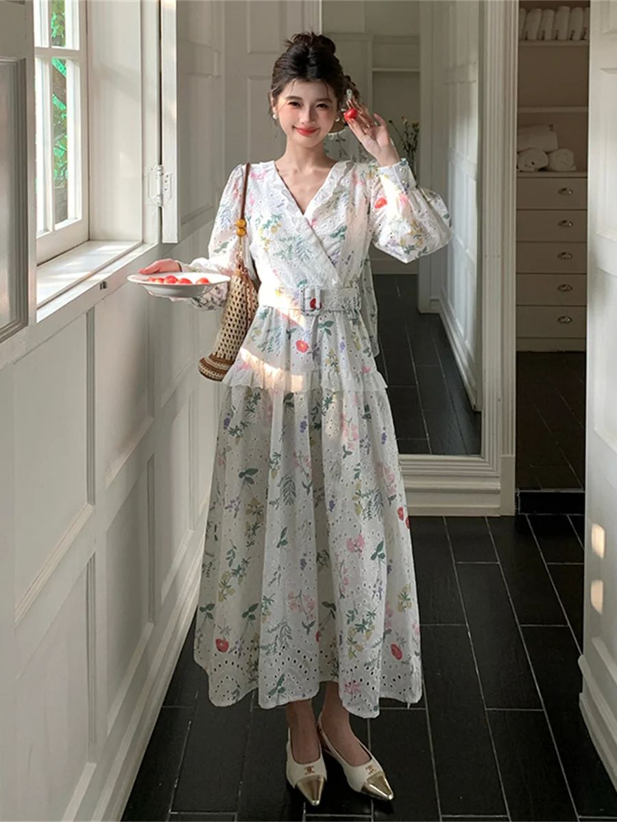 French Romantic Style Lantern  - French Vintage Floral Midi Dress recension och pris