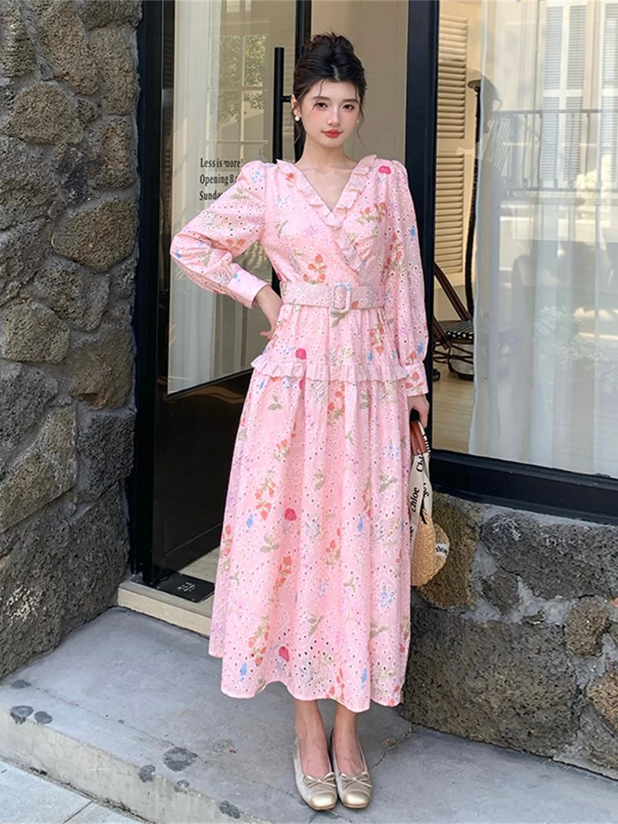 French Romantic Style Lantern  - French Vintage Floral Midi Dress recension och pris