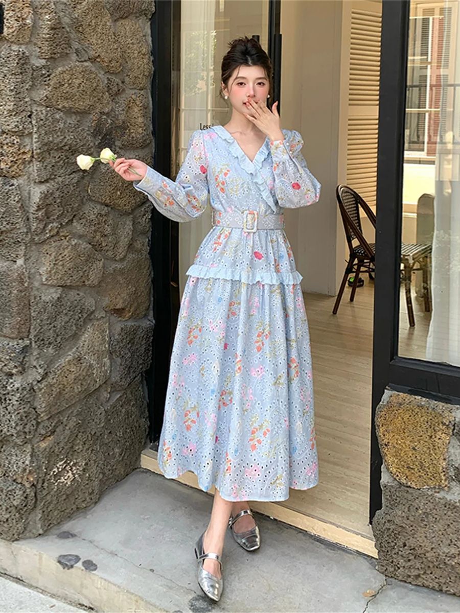 French Romantic Style Lantern  - French Vintage Floral Midi Dress recension och pris