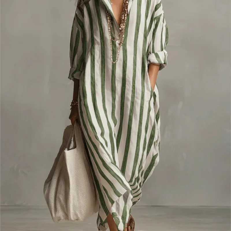Elegant Turn Down Collar Linen - Casual Loose Linen Shirt Dress recension och pris