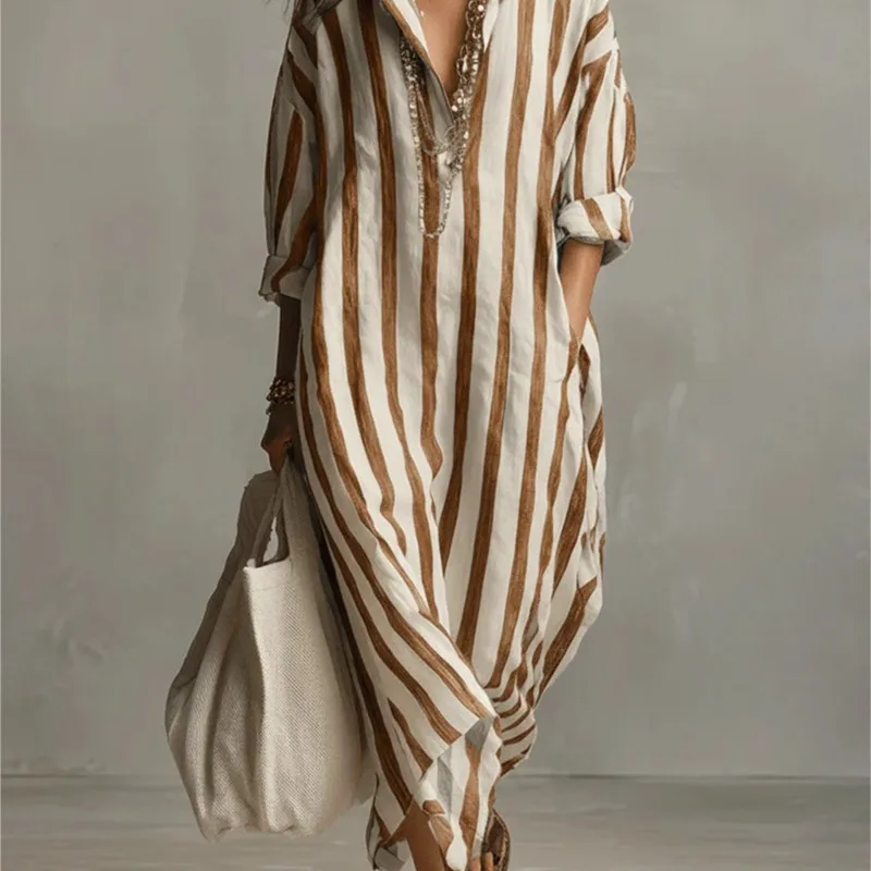 Elegant Turn Down Collar Linen - Casual Loose Linen Shirt Dress recension och pris