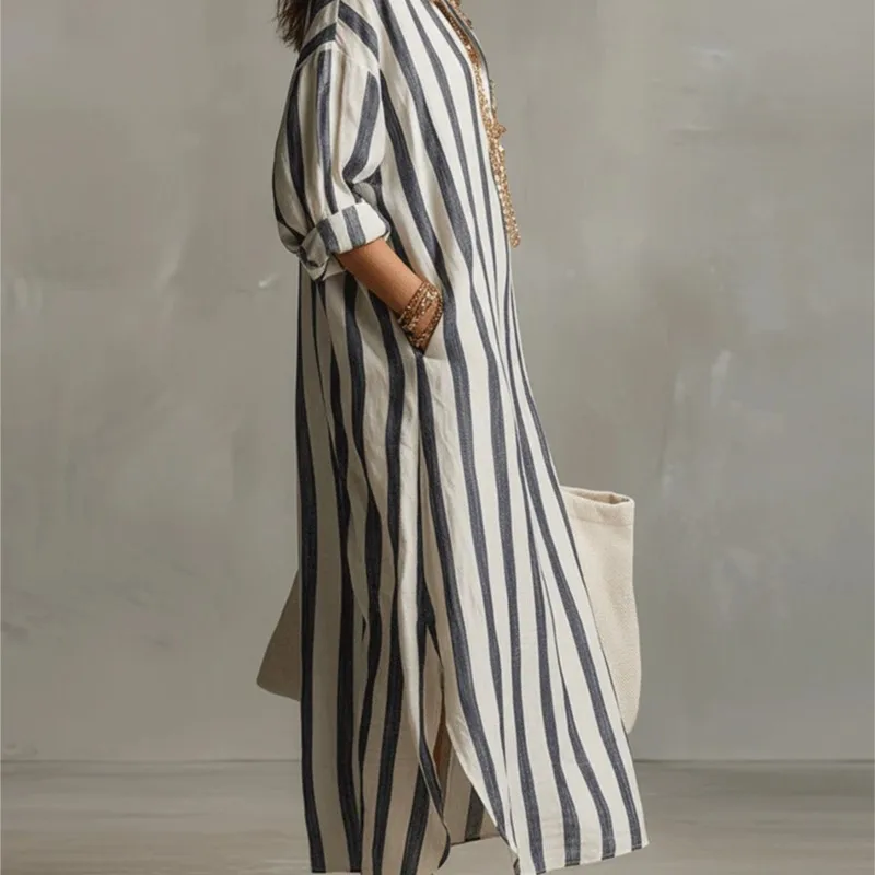 Elegant Turn Down Collar Linen - Casual Loose Linen Shirt Dress recension och pris