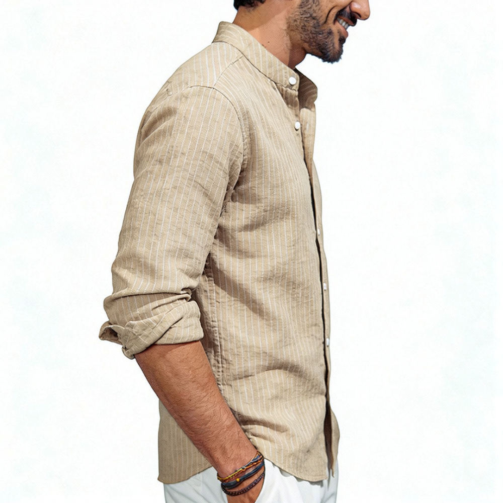 Mens Stand Collar Linen Shirt  - Casual Loose Linen Shirt Dress recension och pris