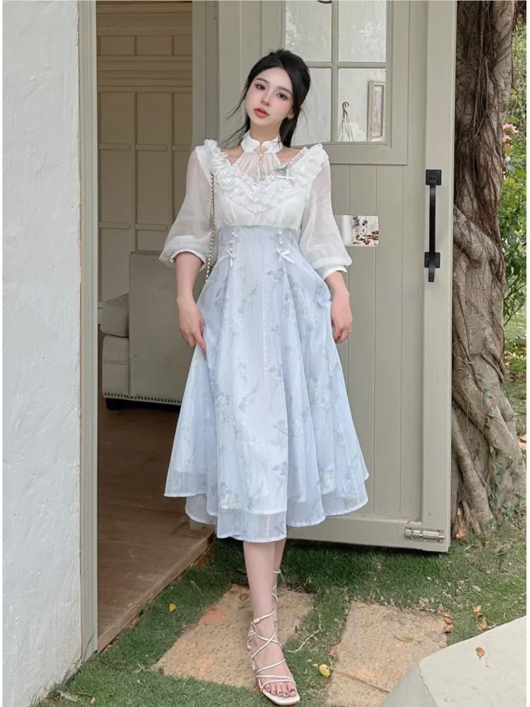 Elelgant Women Summer French V - French Vintage Floral Midi Dress recension och pris