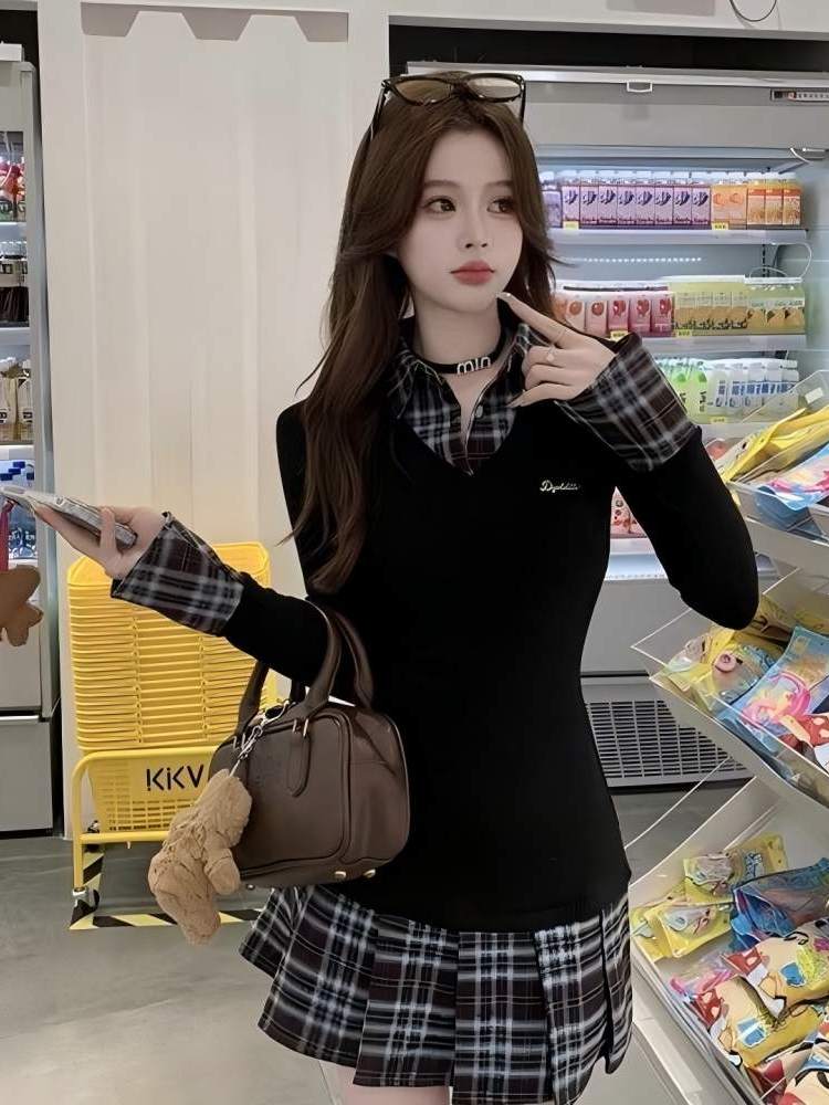 Korean Style Slim Fit  Collar  - Korean Style A Line Shirt Dress recension och pris
