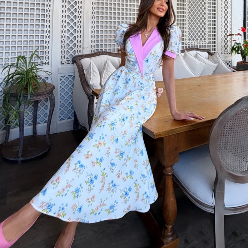 Elegant 2026 Summer Floral Pri - French Vintage Floral Midi Dress recension och pris